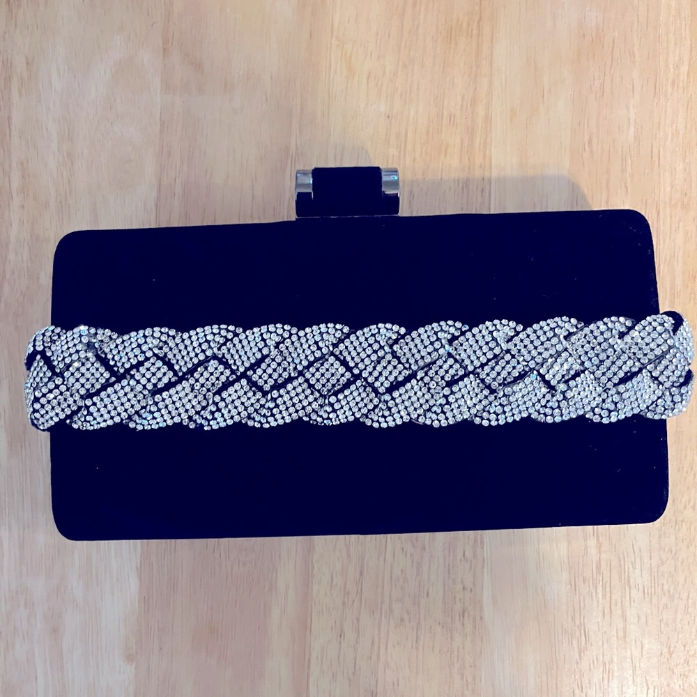 House of Harlow NWOT 1960 Crossbody Clutch Black Velvet Rhinestone